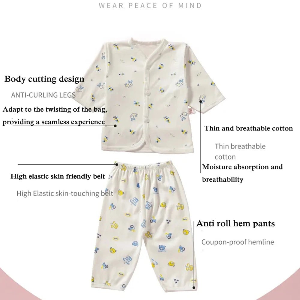 0-3 Month Baby Clothes Newborn Cartoon Home Underwear Cotton Button Baby Clothes Girls Boys Long Sleeve Top + Long Pants - Astra Wear astrawear.ca