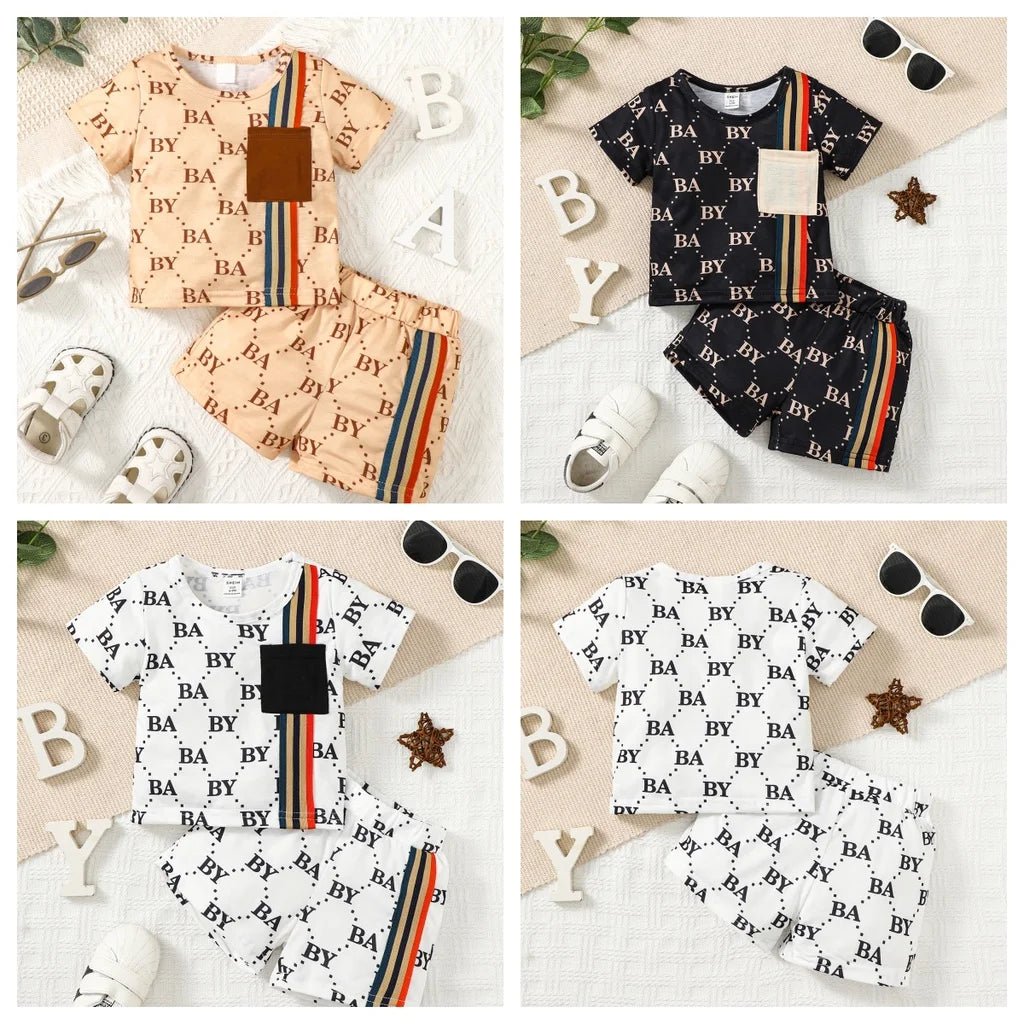 0-3 Years Toddler Baby Boy 2pcs Clothing Set T-shirt Letter Short Sleeve Top with Shorts Light Luxury Style Photograph Outfit - Astra Wear astrawear.ca