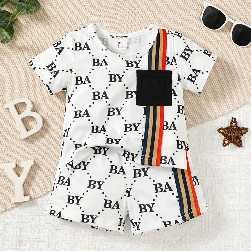 0-3 Years Toddler Baby Boy 2pcs Clothing Set T-shirt Letter Short Sleeve Top with Shorts Light Luxury Style Photograph Outfit - Astra Wear astrawear.ca