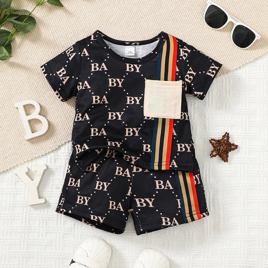 0-3 Years Toddler Baby Boy 2pcs Clothing Set T-shirt Letter Short Sleeve Top with Shorts Light Luxury Style Photograph Outfit - Astra Wear astrawear.ca