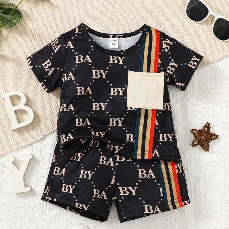 0-3 Years Toddler Baby Boy 2pcs Clothing Set T-shirt Letter Short Sleeve Top with Shorts Light Luxury Style Photograph Outfit - Astra Wear astrawear.ca