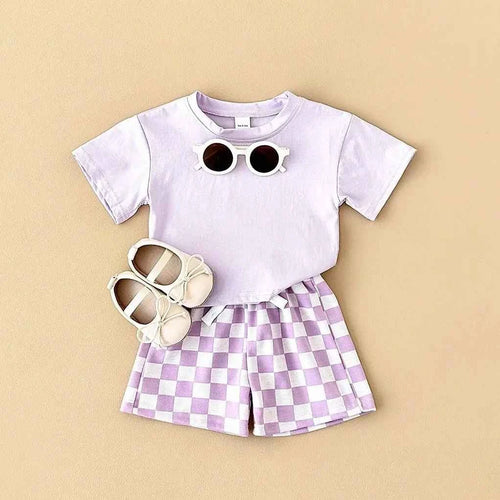 0-3Y Toddler Infant Kid Baby Boy Clothes Sets Solid Color Short Sleeve T-shirt Tops Plaid Shorts Newborn Summer Outifts Clothing