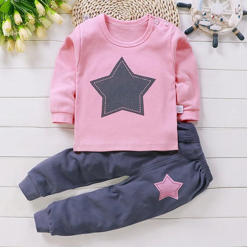 0-5-Year-Old Baby Clothing Pure Cotton Long Sleeved Boys' Home Clothing Pure Cotton Girl Baby T-Shirt Long Pants Pajama Set - Astra Wear astrawear.ca