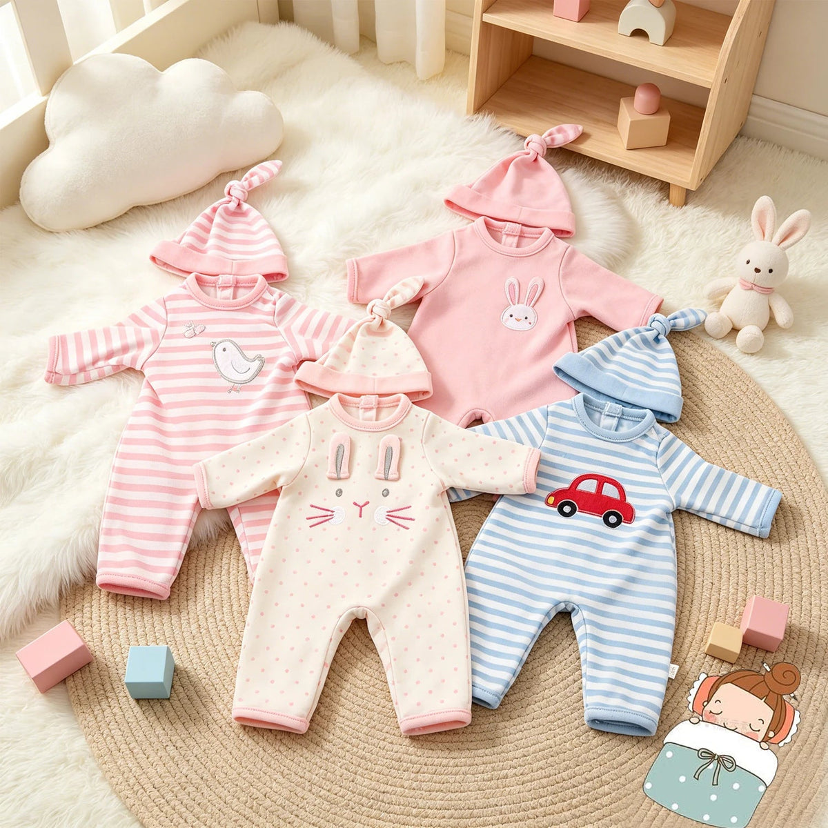 12-inch New Baby Girl Doll Clothes Cute Rabbit Car Chick Jumpsuits - Astra Wear astrawear.ca