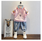 2-10 Years Kids Boys Clothes Set Summer Short Sleeve Cartoon Print Lapel T-shirt And Denim Shorts 2PCS Children Tracksuit Outfit - Astra Wear astrawear.ca