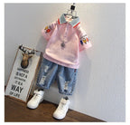 2-10 Years Kids Boys Clothes Set Summer Short Sleeve Cartoon Print Lapel T-shirt And Denim Shorts 2PCS Children Tracksuit Outfit - Astra Wear astrawear.ca