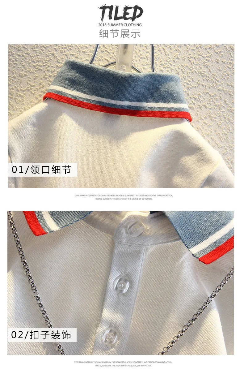 2-10 Years Kids Boys Clothes Set Summer Short Sleeve Cartoon Print Lapel T-shirt And Denim Shorts 2PCS Children Tracksuit Outfit - Astra Wear astrawear.ca