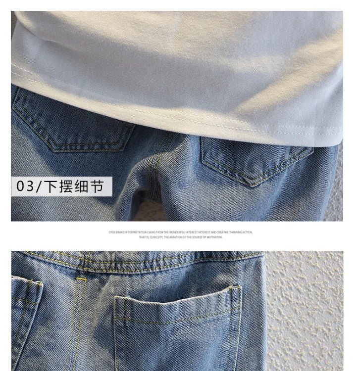 2-10 Years Kids Boys Clothes Set Summer Short Sleeve Cartoon Print Lapel T-shirt And Denim Shorts 2PCS Children Tracksuit Outfit - Astra Wear astrawear.ca