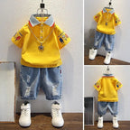 2-10 Years Kids Boys Clothes Set Summer Short Sleeve Cartoon Print Lapel T-shirt And Denim Shorts 2PCS Children Tracksuit Outfit - Astra Wear astrawear.ca