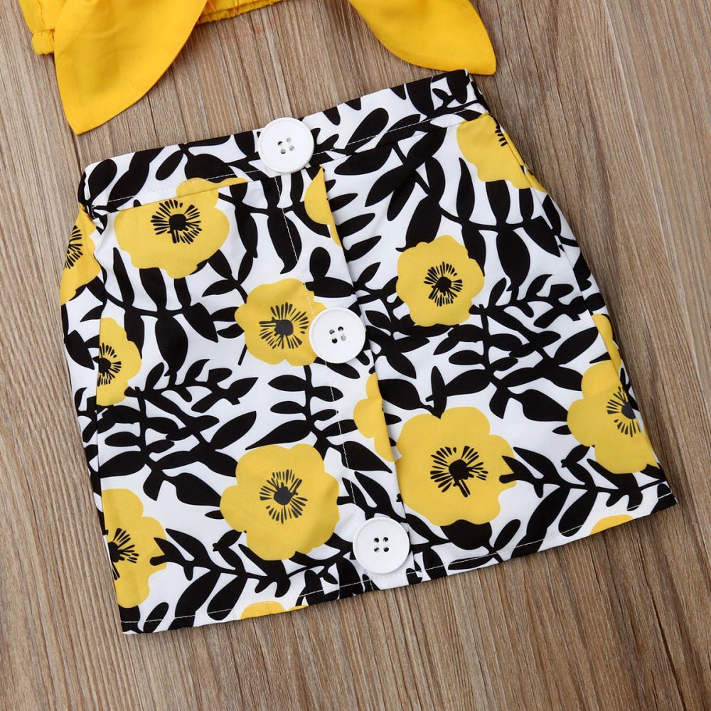 2021 Hot Sale Baby Clothes 2pcs Set Newborn Baby Girl Clothes Cute Big Bow Vest Tops Flower Skirt Yellow Summer Beach Streetwear - Astra Wear astrawear.ca