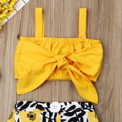 2021 Hot Sale Baby Clothes 2pcs Set Newborn Baby Girl Clothes Cute Big Bow Vest Tops Flower Skirt Yellow Summer Beach Streetwear - Astra Wear astrawear.ca