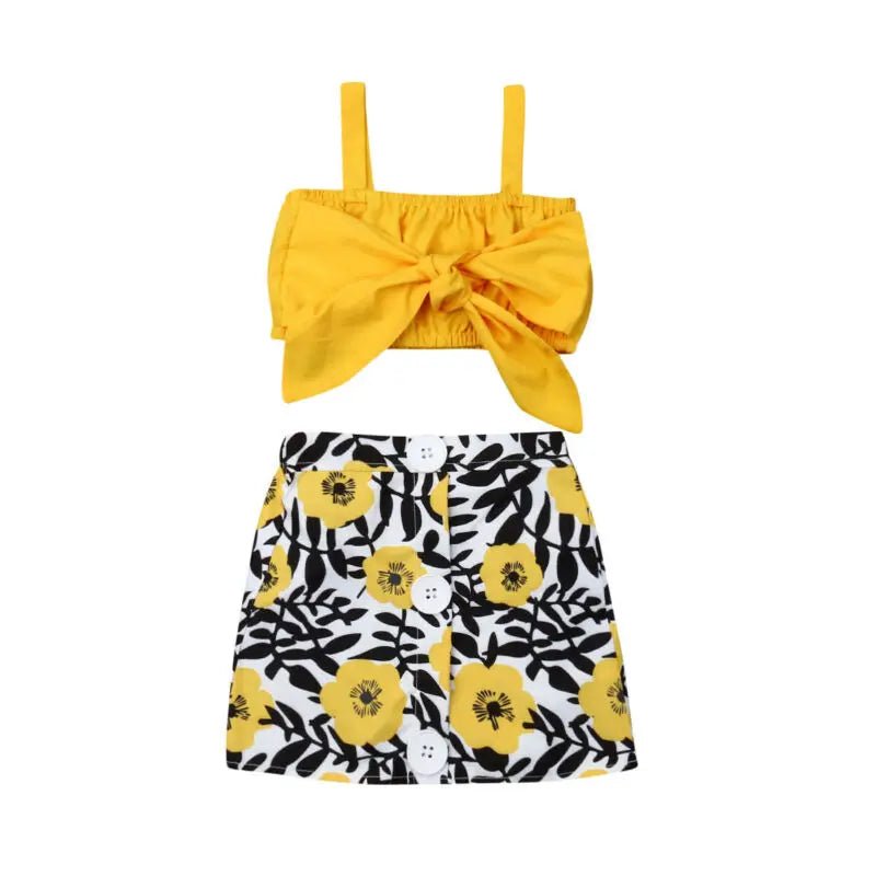 2021 Hot Sale Baby Clothes 2pcs Set Newborn Baby Girl Clothes Cute Big Bow Vest Tops Flower Skirt Yellow Summer Beach Streetwear - Astra Wear astrawear.ca