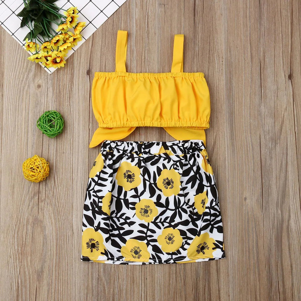 2021 Hot Sale Baby Clothes 2pcs Set Newborn Baby Girl Clothes Cute Big Bow Vest Tops Flower Skirt Yellow Summer Beach Streetwear - Astra Wear astrawear.ca