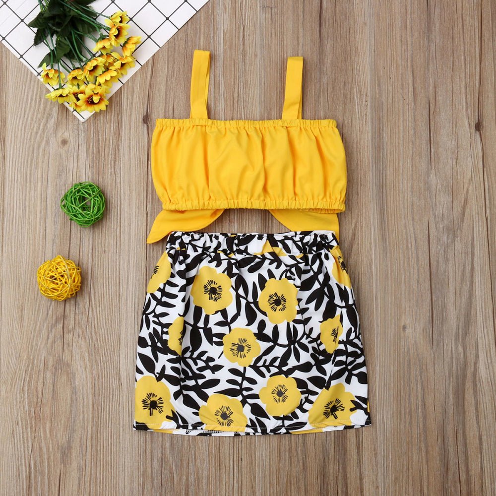 2021 Hot Sale Baby Clothes 2pcs Set Newborn Baby Girl Clothes Cute Big Bow Vest Tops Flower Skirt Yellow Summer Beach Streetwear - Astra Wear astrawear.ca