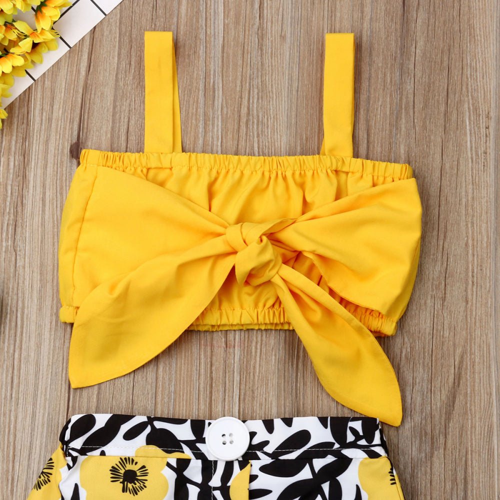 2021 Hot Sale Baby Clothes 2pcs Set Newborn Baby Girl Clothes Cute Big Bow Vest Tops Flower Skirt Yellow Summer Beach Streetwear - Astra Wear astrawear.ca