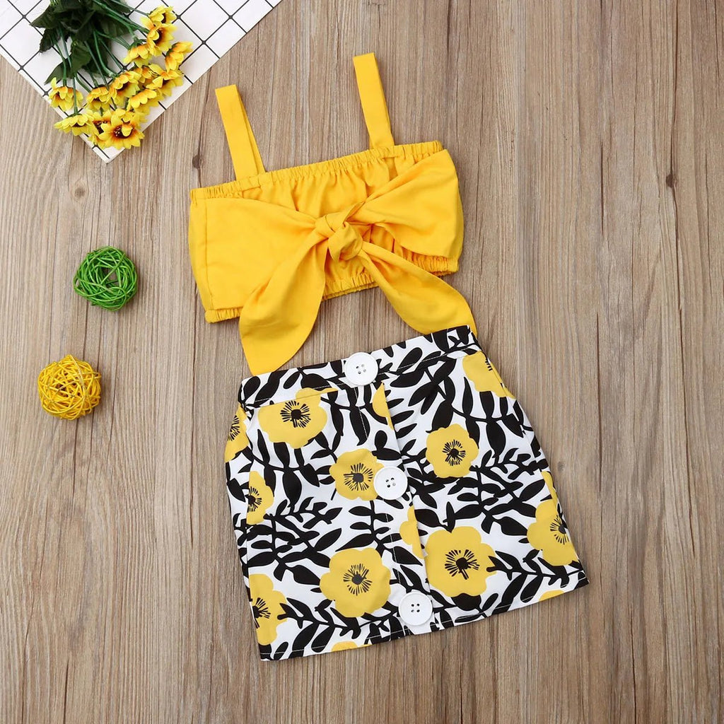 2021 Hot Sale Baby Clothes 2pcs Set Newborn Baby Girl Clothes Cute Big Bow Vest Tops Flower Skirt Yellow Summer Beach Streetwear - Astra Wear astrawear.ca