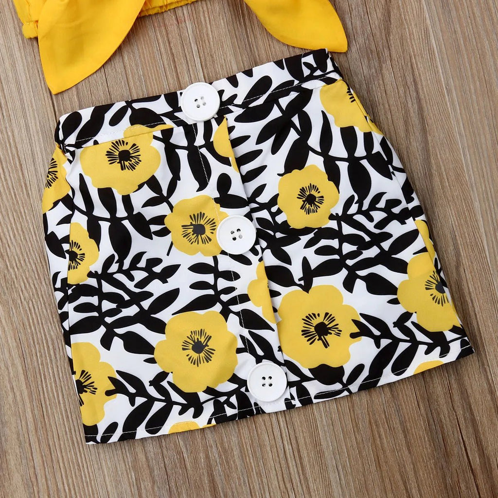 2021 Hot Sale Baby Clothes 2pcs Set Newborn Baby Girl Clothes Cute Big Bow Vest Tops Flower Skirt Yellow Summer Beach Streetwear - Astra Wear astrawear.ca