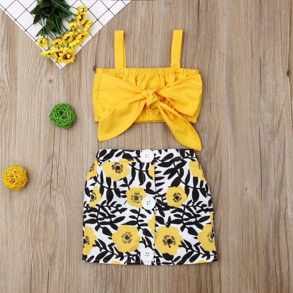 2021 Hot Sale Baby Clothes 2pcs Set Newborn Baby Girl Clothes Cute Big Bow Vest Tops Flower Skirt Yellow Summer Beach Streetwear - Astra Wear astrawear.ca