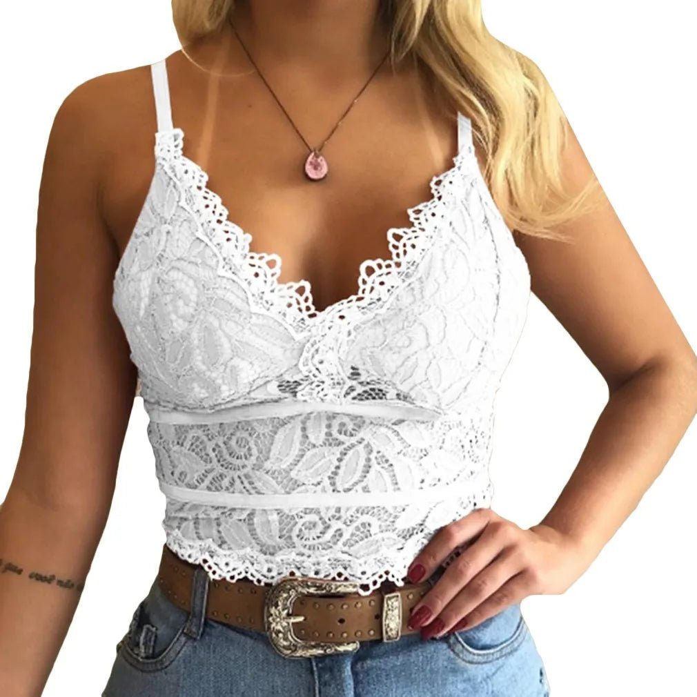 2023 European American women vests women's clothing sexy perspective Lace suspenders Fashion outerwear underwear tank top vest - Astra Wear astrawear.ca