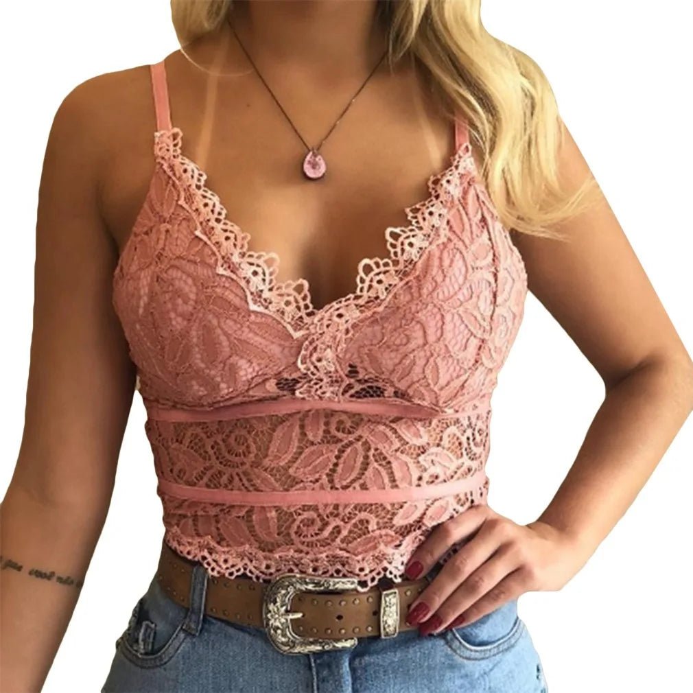 2023 European American women vests women's clothing sexy perspective Lace suspenders Fashion outerwear underwear tank top vest - Astra Wear astrawear.ca