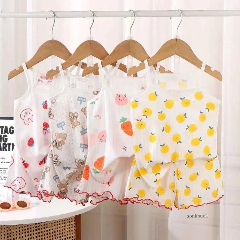 2024 New Kids Tops+shorts Set Summer Thin Baby Cotton Vest Sleeveless - Astra Wear astrawear.ca