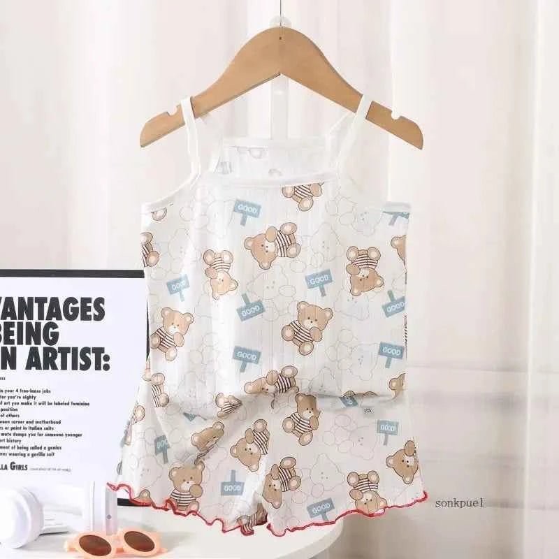 2024 New Kids Tops+shorts Set Summer Thin Baby Cotton Vest Sleeveless - Astra Wear astrawear.ca