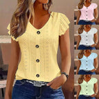 2025 Spring/Summer new women's fashion stylish commute casual solid color multi-color ruffle sleeve V-neck T-shirt - Astra Wear astrawear.ca
