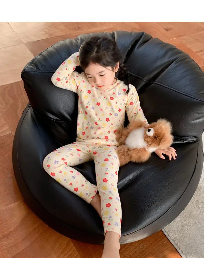 2026 Children's Sets Kids Velvet Pajamas Set Floral Long Sleeve Thermal Loungewear for Baby Girls & Boys Home Wear Clothes - Astra Wear astrawear.ca