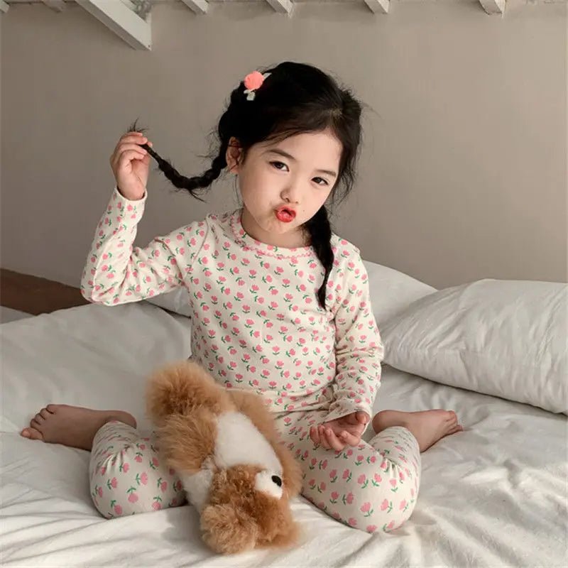2026 Children's Sets Kids Velvet Pajamas Set Floral Long Sleeve Thermal Loungewear for Baby Girls & Boys Home Wear Clothes - Astra Wear astrawear.ca