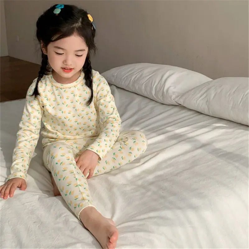 2026 Children's Sets Kids Velvet Pajamas Set Floral Long Sleeve Thermal Loungewear for Baby Girls & Boys Home Wear Clothes - Astra Wear astrawear.ca