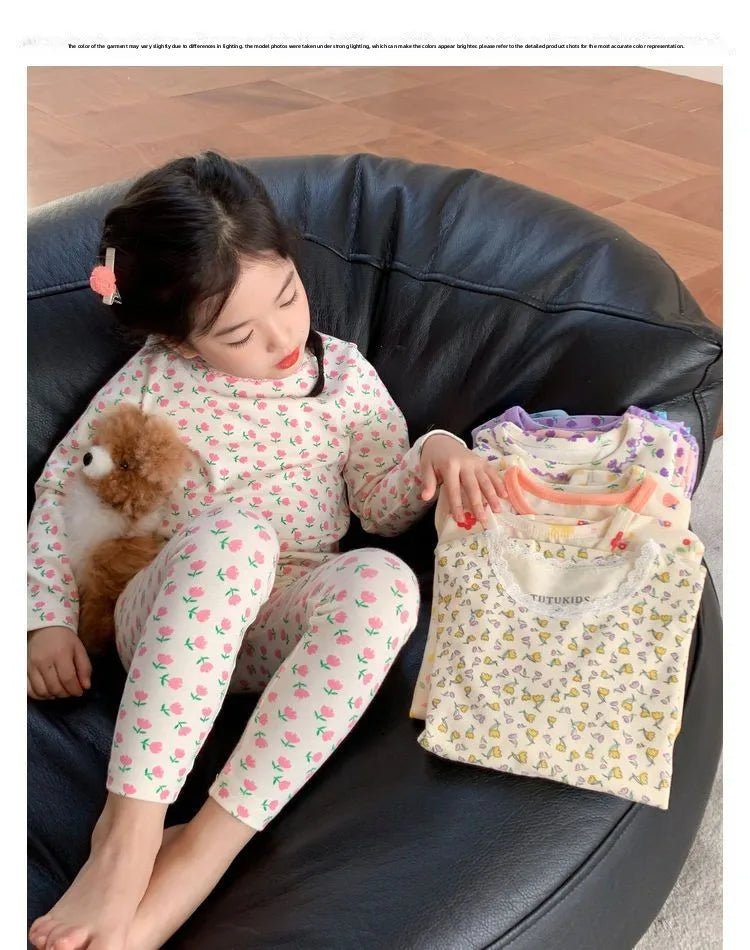 2026 Children's Sets Kids Velvet Pajamas Set Floral Long Sleeve Thermal Loungewear for Baby Girls & Boys Home Wear Clothes - Astra Wear astrawear.ca