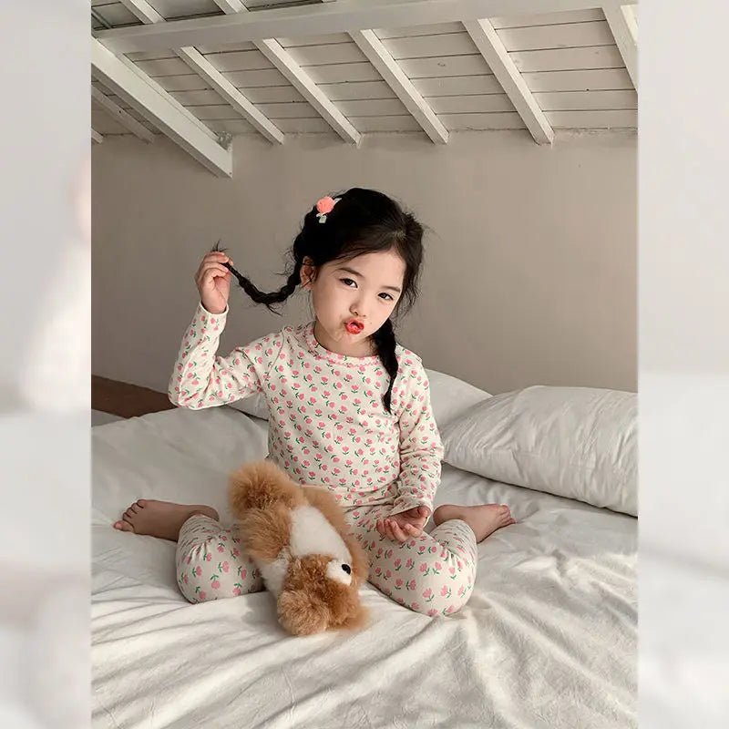 2026 Children's Sets Kids Velvet Pajamas Set Floral Long Sleeve Thermal Loungewear for Baby Girls & Boys Home Wear Clothes - Astra Wear astrawear.ca