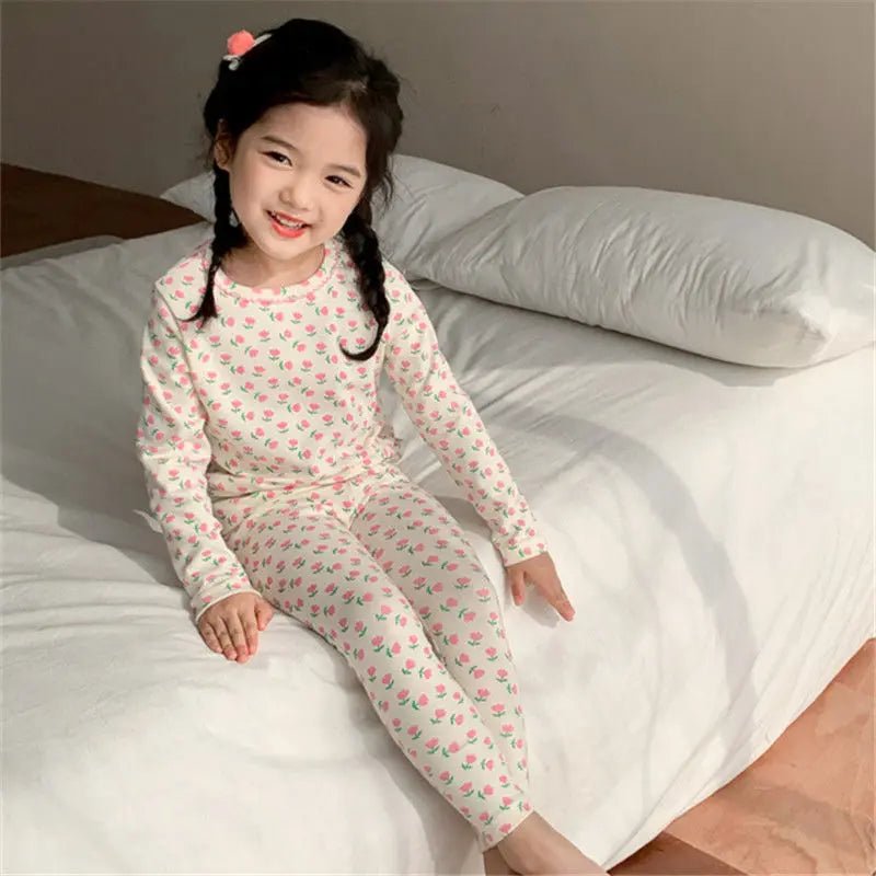 2026 Children's Sets Kids Velvet Pajamas Set Floral Long Sleeve Thermal Loungewear for Baby Girls & Boys Home Wear Clothes - Astra Wear astrawear.ca