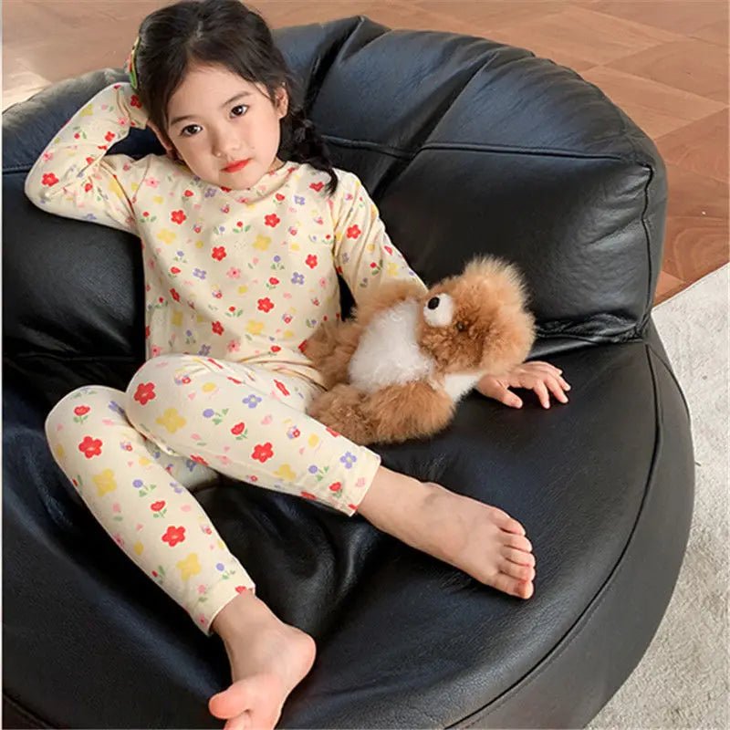 2026 Children's Sets Kids Velvet Pajamas Set Floral Long Sleeve Thermal Loungewear for Baby Girls & Boys Home Wear Clothes - Astra Wear astrawear.ca