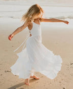 2026 Nordic Girls Spring Summer Cotton Linen Backless Bohemian Lace Mid Length Children Vest Dress - Astra Wear astrawear.ca