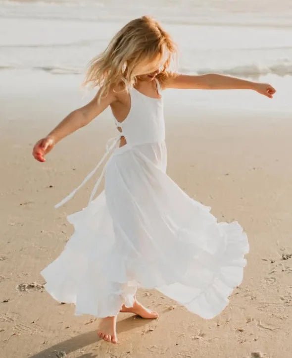 2026 Nordic Girls Spring Summer Cotton Linen Backless Bohemian Lace Mid Length Children Vest Dress - Astra Wear astrawear.ca