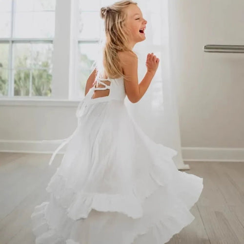 2026 Nordic Girls Spring Summer Cotton Linen Backless Bohemian Lace Mid Length Children Vest Dress - Astra Wear astrawear.ca