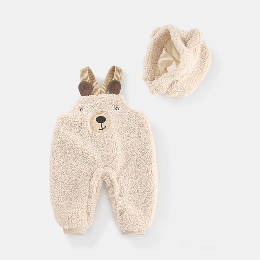 Baby Jumpsuit Autumn and Winter plus Velvet Baby Clothing Bear Suspenders