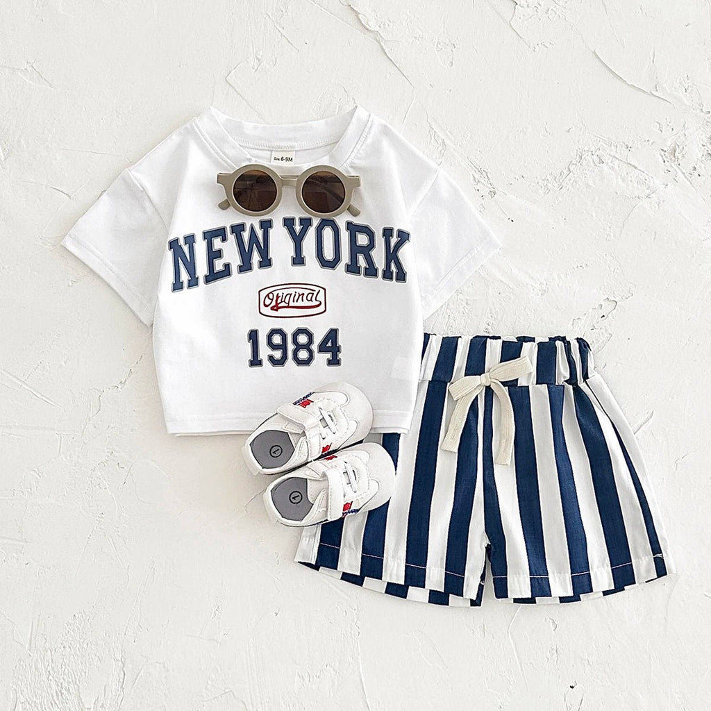 2PCS Infant Outfit Suit 0-3Y Newborn Boys Clothes Sets New Summer T-shirt Baby Clothes Set Letter New York T-shirt Stripe Shorts - Astra Wear astrawear.ca