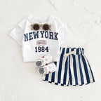2PCS Infant Outfit Suit 0-3Y Newborn Boys Clothes Sets New Summer T-shirt Baby Clothes Set Letter New York T-shirt Stripe Shorts - Astra Wear astrawear.ca