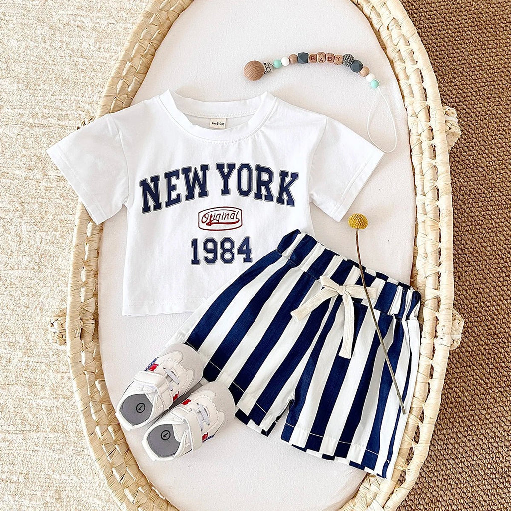 2PCS Infant Outfit Suit 0-3Y Newborn Boys Clothes Sets New Summer T-shirt Baby Clothes Set Letter New York T-shirt Stripe Shorts - Astra Wear astrawear.ca