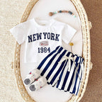 2PCS Infant Outfit Suit 0-3Y Newborn Boys Clothes Sets New Summer T-shirt Baby Clothes Set Letter New York T-shirt Stripe Shorts - Astra Wear astrawear.ca