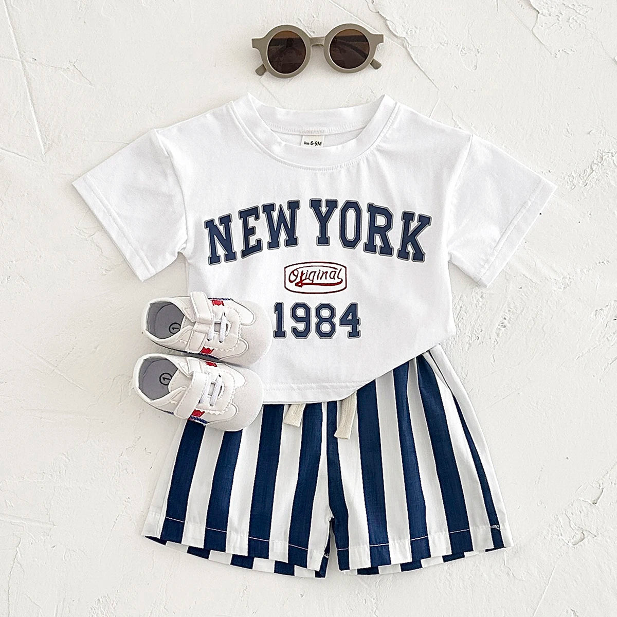 2PCS Infant Outfit Suit 0-3Y Newborn Boys Clothes Sets New Summer T-shirt Baby Clothes Set Letter New York T-shirt Stripe Shorts - Astra Wear astrawear.ca