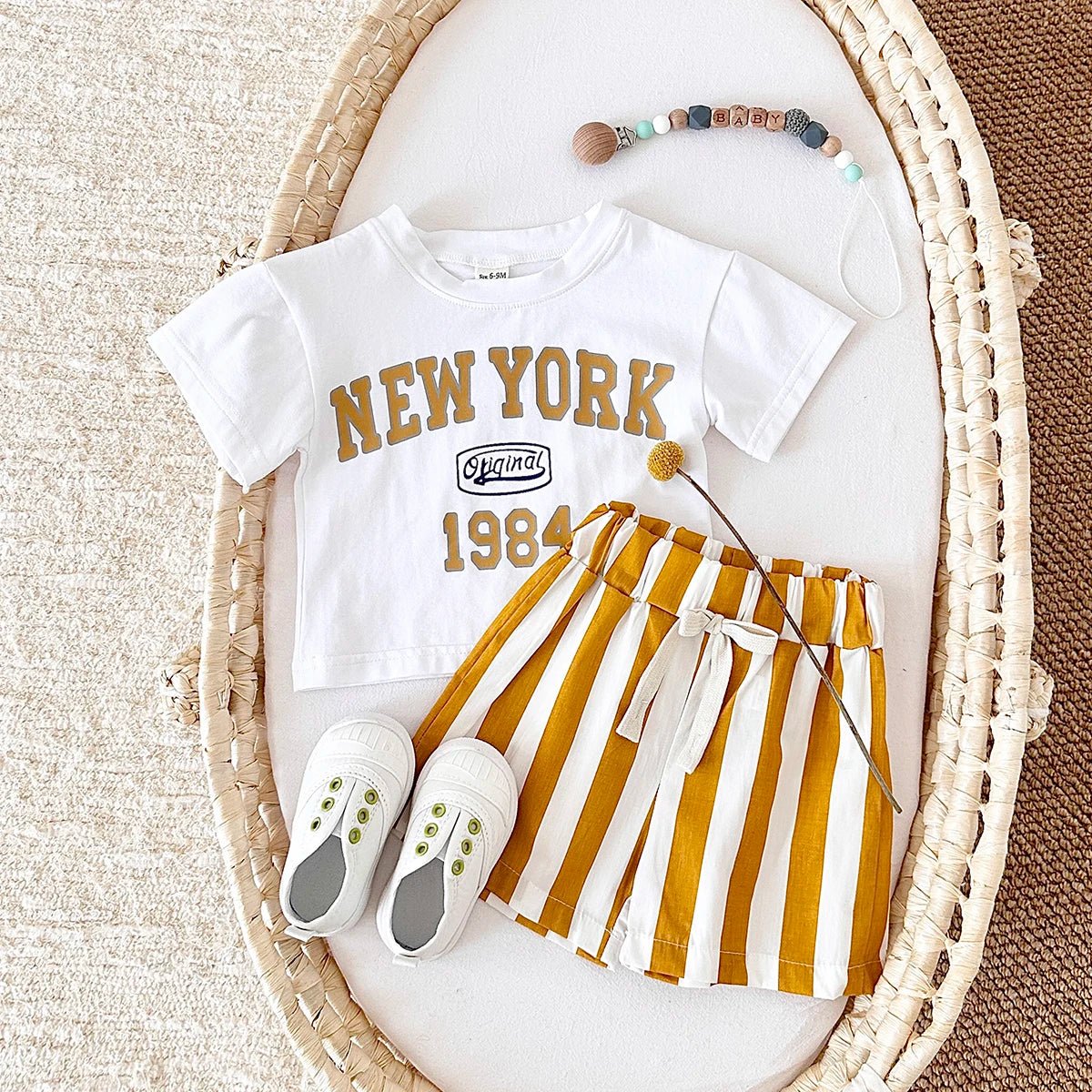 2PCS Infant Outfit Suit 0-3Y Newborn Boys Clothes Sets New Summer T-shirt Baby Clothes Set Letter New York T-shirt Stripe Shorts - Astra Wear astrawear.ca