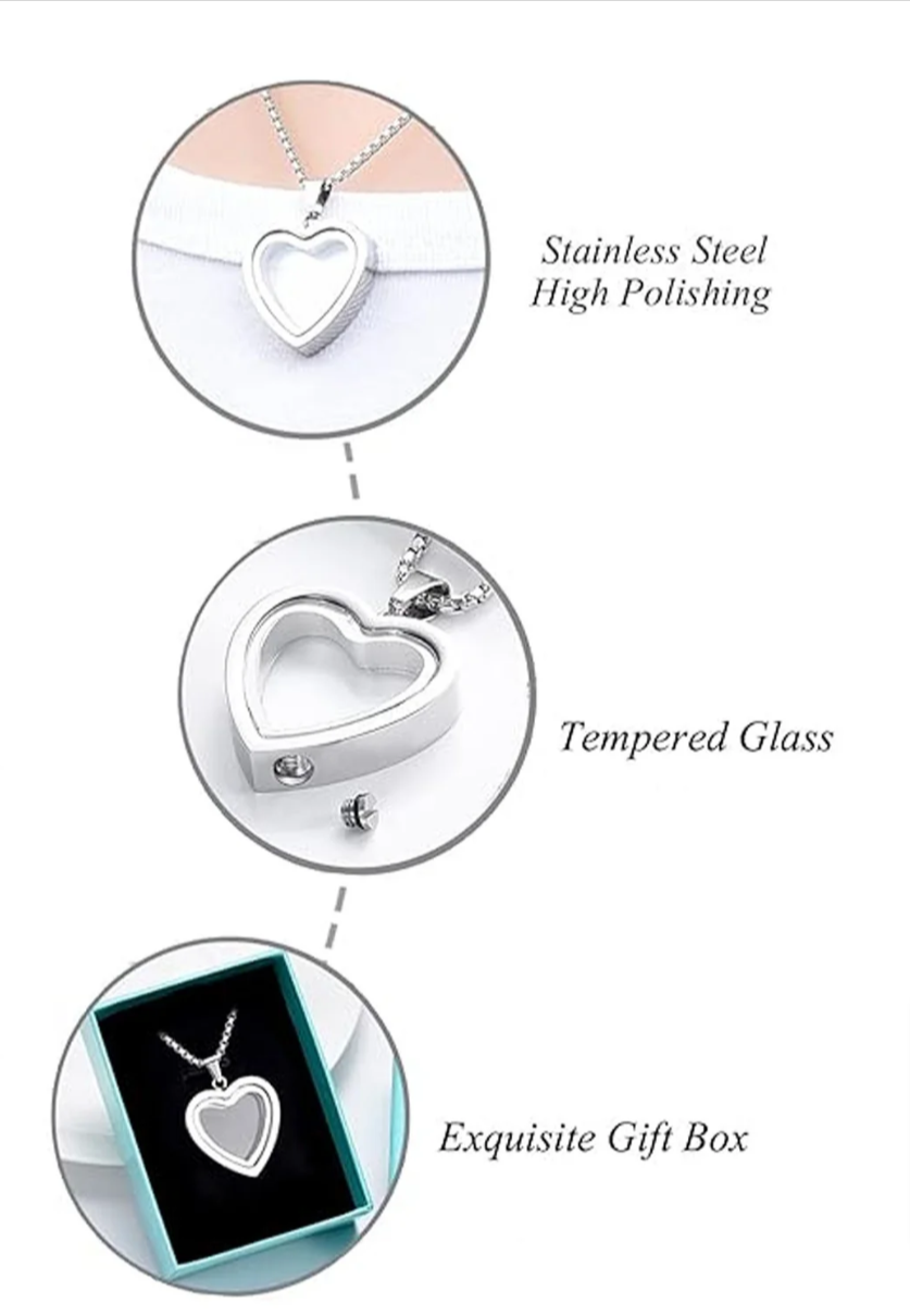 Pendentif Funéraire Acier Inoxydable – Urne Coeur Souvenir 4 Couleurs