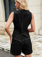 Ensemble Jean Femme 2 Pièces – Veste Denim Boutonnée + Short Jean