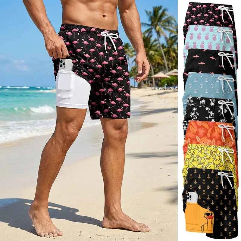 3D Print 2 in 1 Mens Swim Trunks Summer Quick Dry Beach Shorts with - Astra Wear astrawear.ca