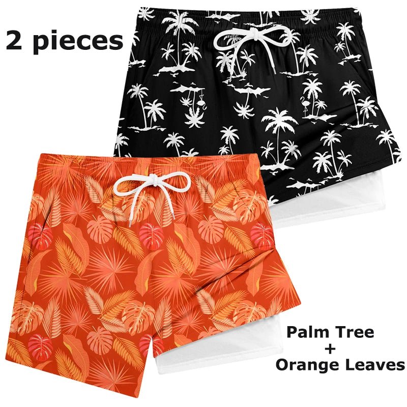 3D Print 2 in 1 Mens Swim Trunks Summer Quick Dry Beach Shorts with - Astra Wear astrawear.ca