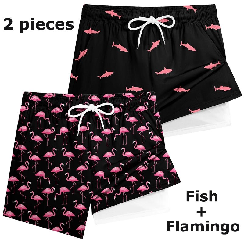3D Print 2 in 1 Mens Swim Trunks Summer Quick Dry Beach Shorts with - Astra Wear astrawear.ca