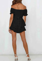 Combinaison Short Femme Boho – Romper Chiffon Épaules Dénudées Volants